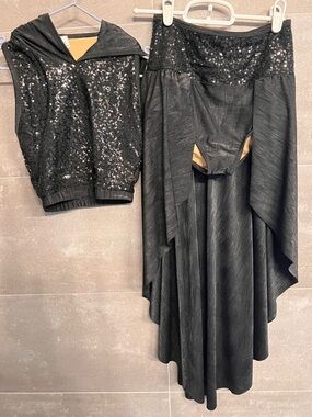 Black Sequin Dance Set - Crop Top & High-Low Skirt